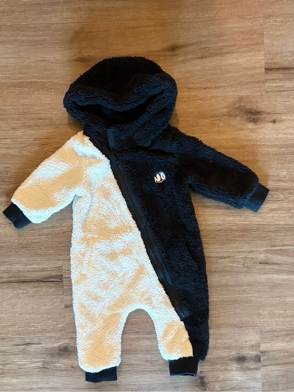 Nununu Plush Two-Tone Baby One-Piece Romper - Black & Cream Hooded Jumpsuit